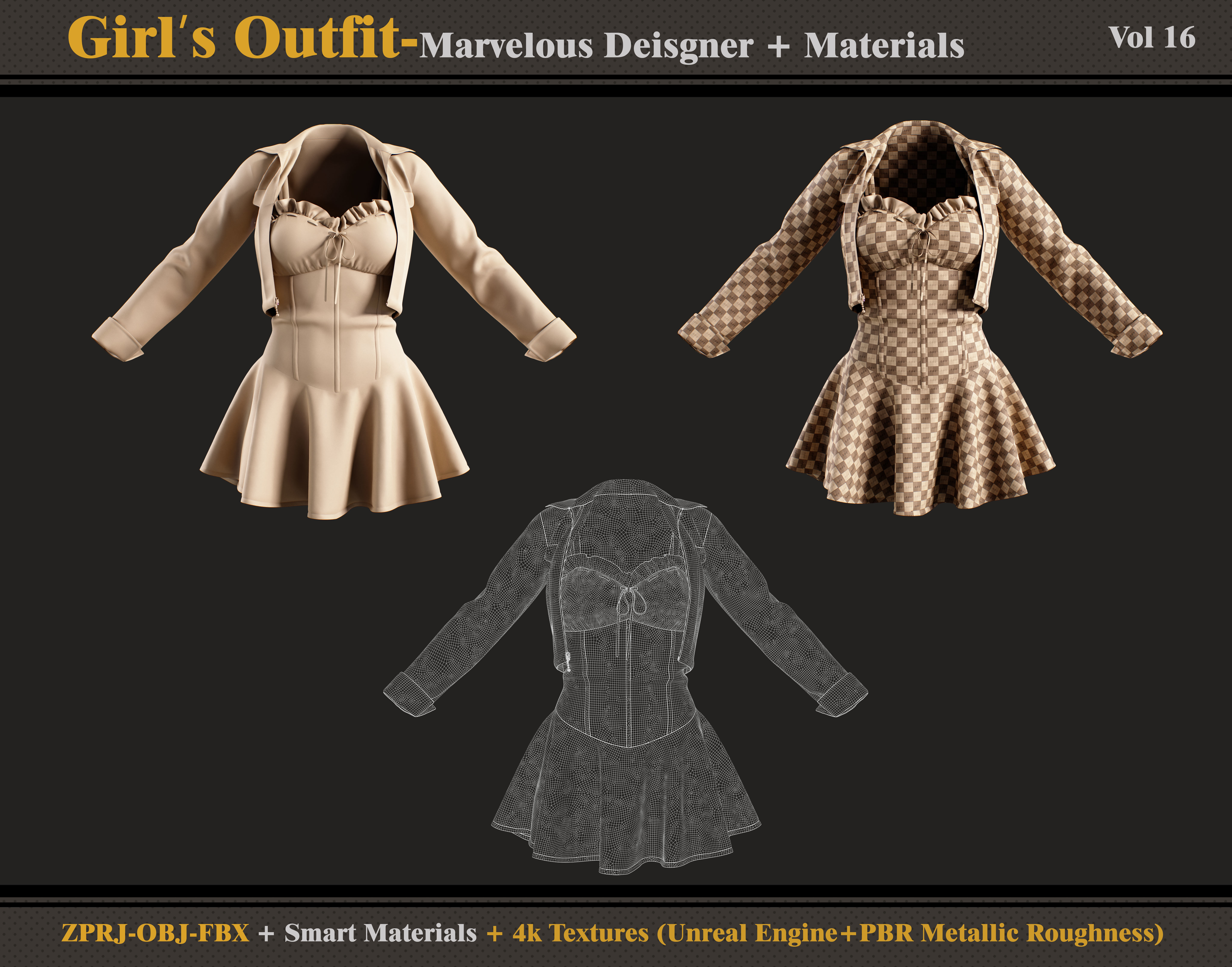Girl Outfit- MD-Clo3d - Smart Material-Textures -OBJ - FBX  3D model_3