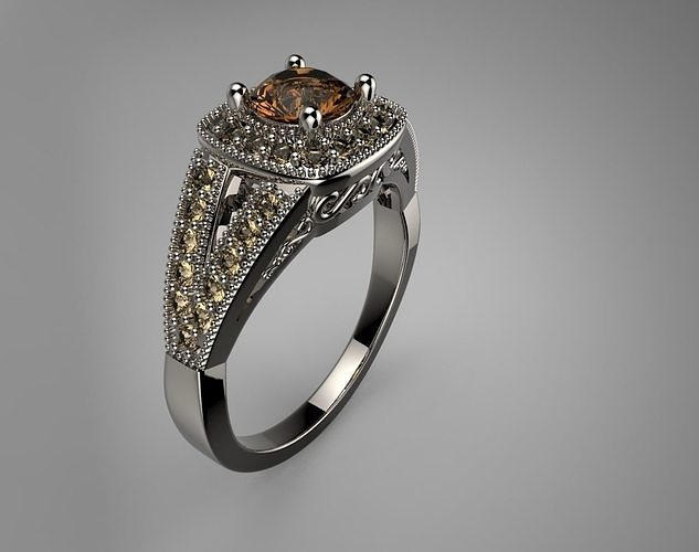 Chocolate and White Diamond Engagement Wedding Ring 3D print model