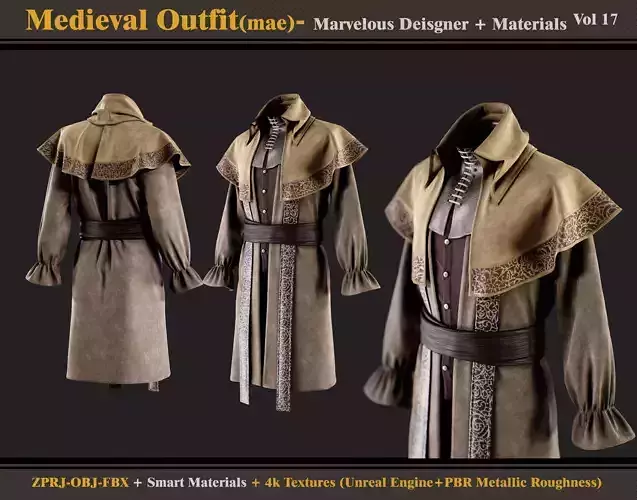 Medieval Outfit-MD-Clo3d - Smart Material -Textures - OBJ - FBX  3D model