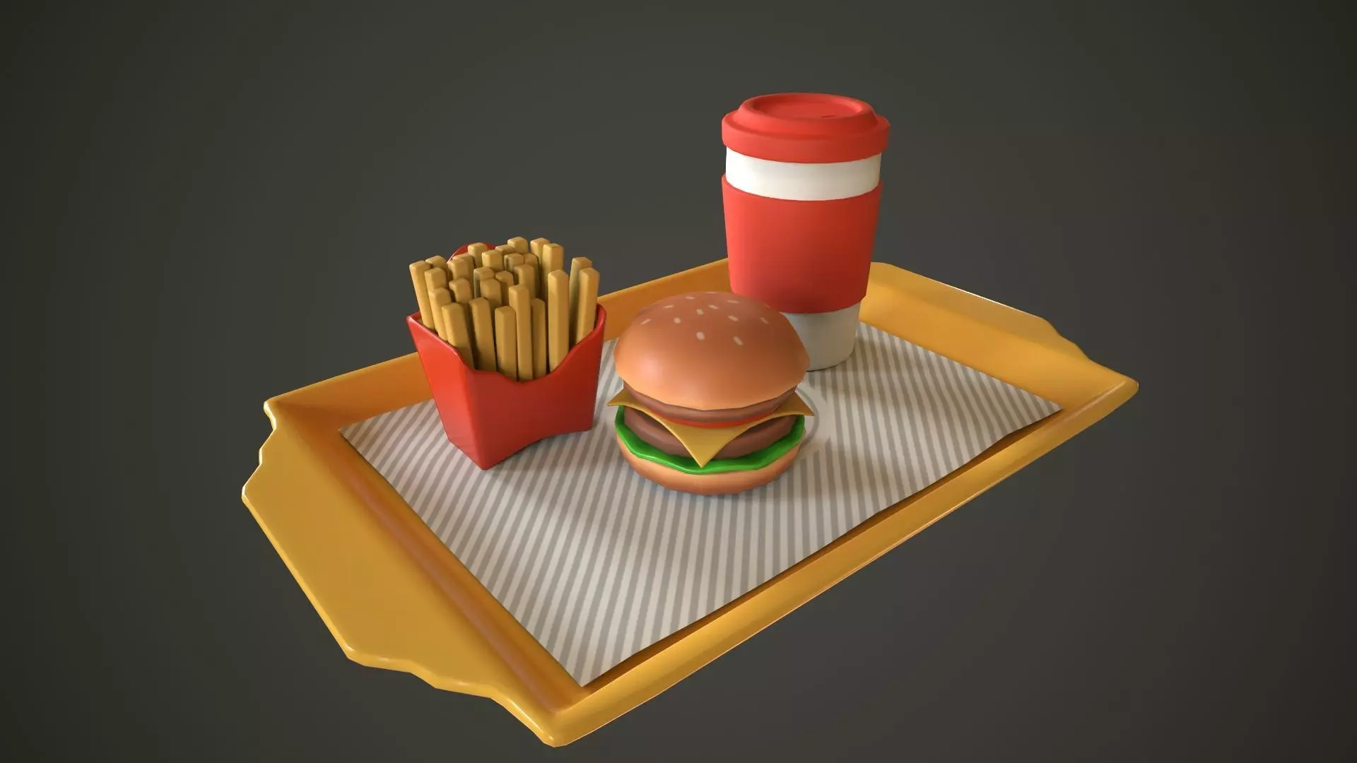 Fast Food Cartoon Low-poly 3D model Low-poly 3D model_0