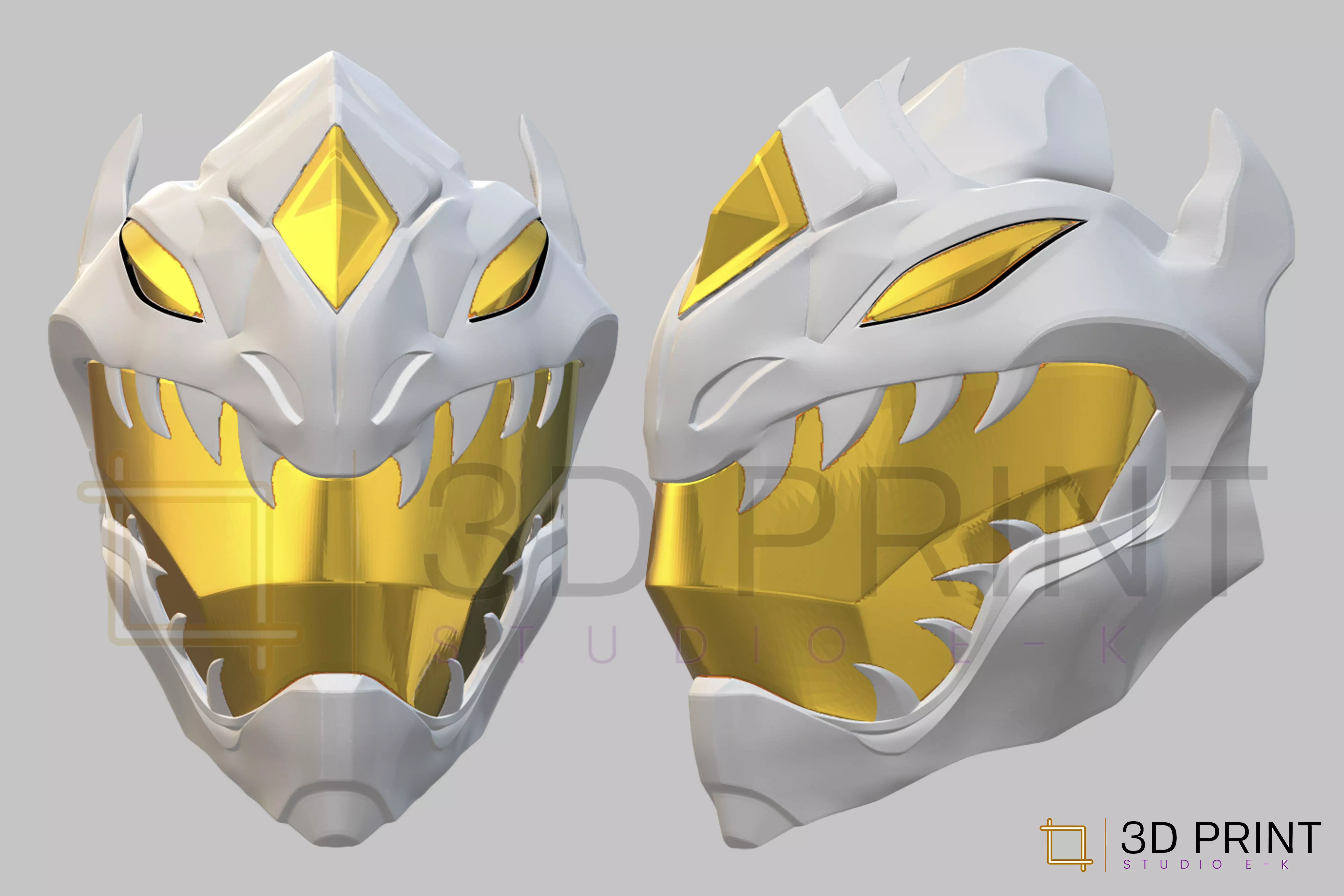Power Ranger White Dragon helmet 3D print model_0