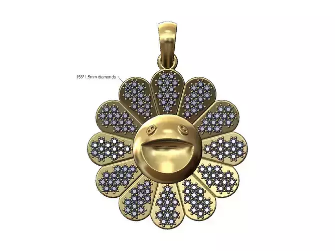 Iced diamond Murakami flower pendant charm 3D print model