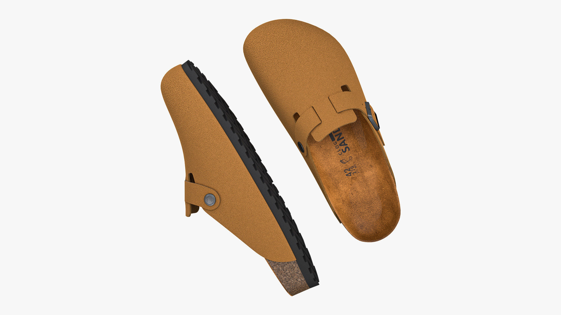 Clog Sandals Brown Leather 3D model_2