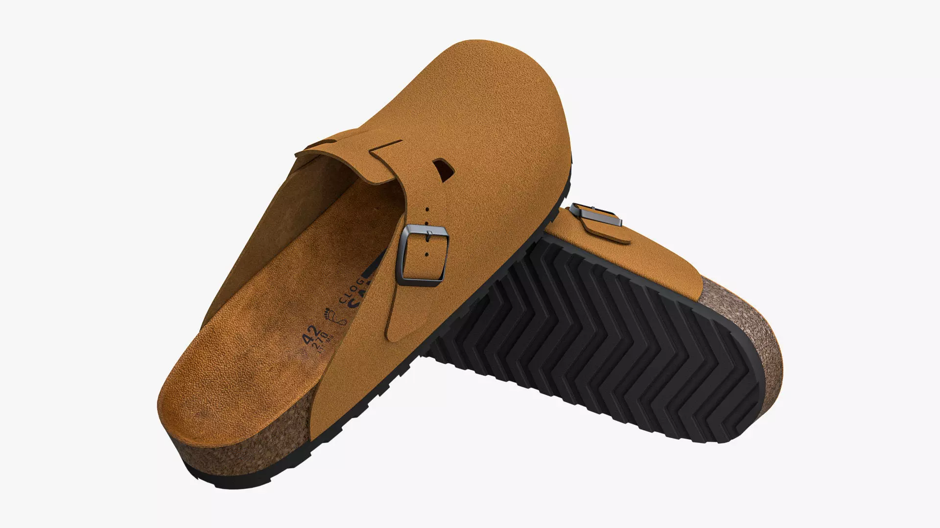 Clog Sandals Brown Leather 3D model_0