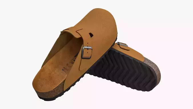 Clog Sandals Brown Leather 3D model