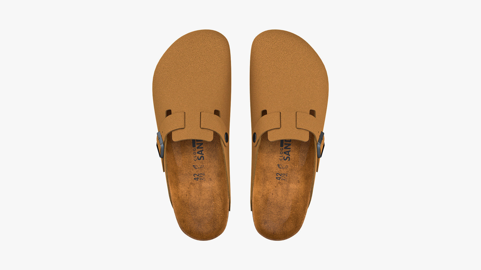 Clog Sandals Brown Leather 3D model_3