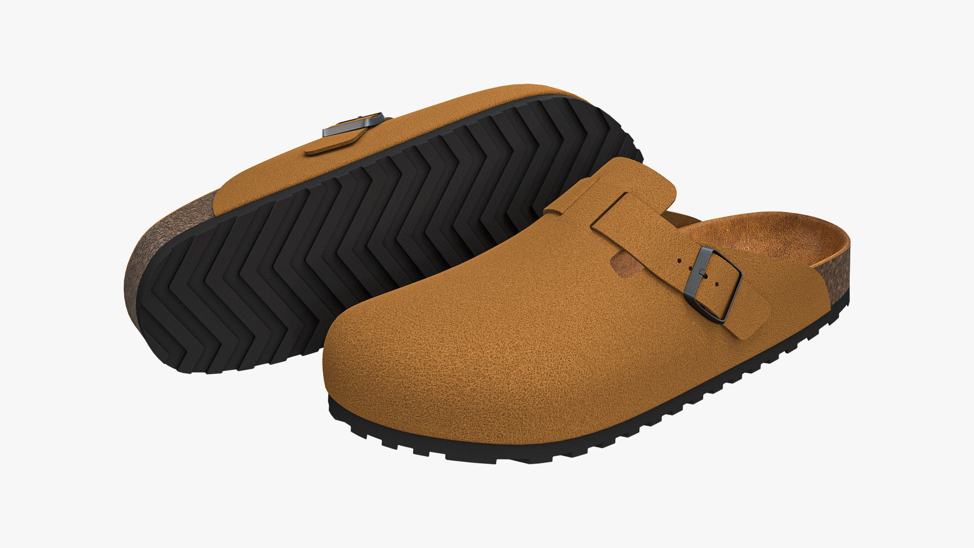 Clog Sandals Brown Leather 3D model_1