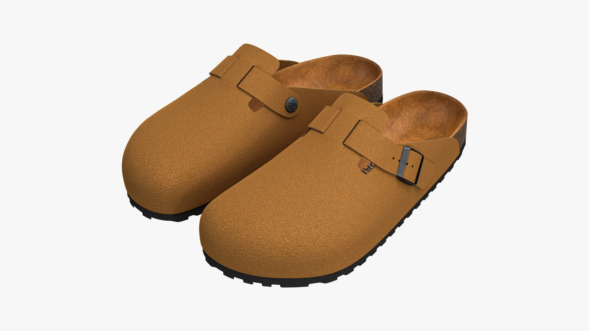 Clog Sandals Brown Leather 3D model_4