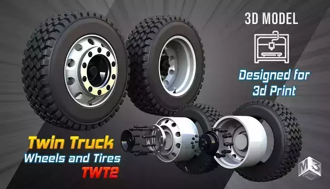 Twin Truck Wheels and Tires TWT2 3D print model
