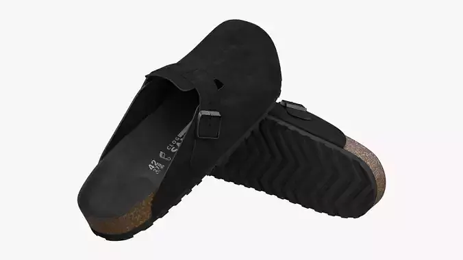 Clog Sandals Black Suede 3D model