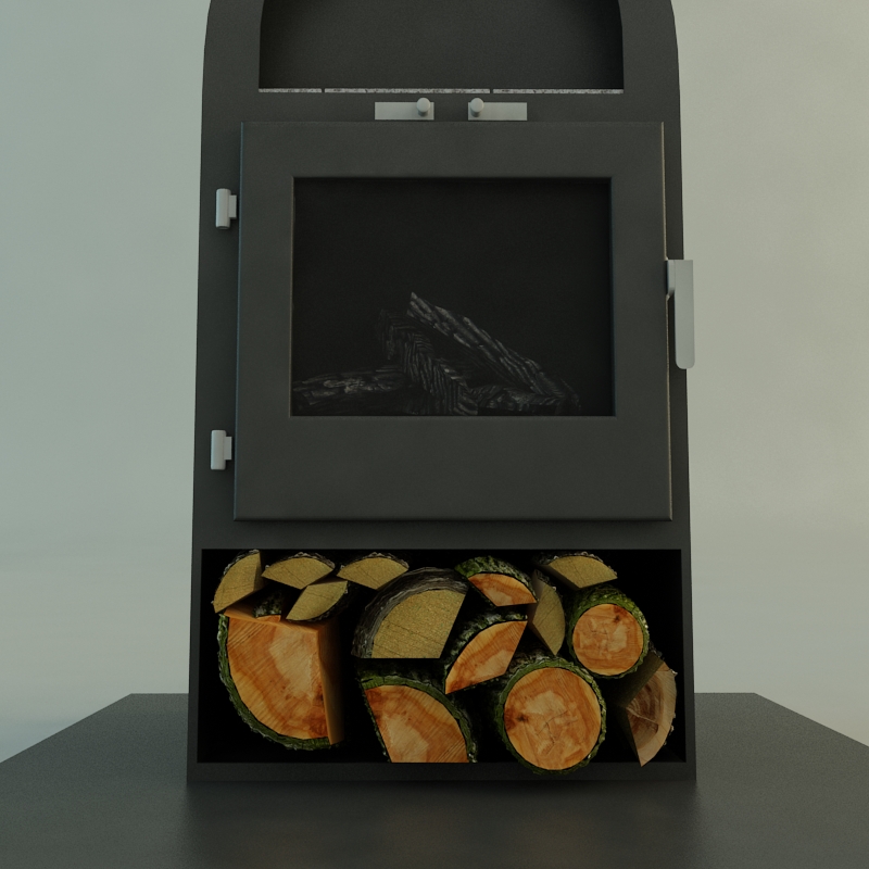 Fireplace wood burning stove with logs on top Free 3D model_1