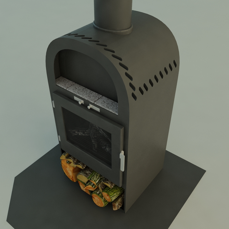 Fireplace wood burning stove with logs on top Free 3D model_2