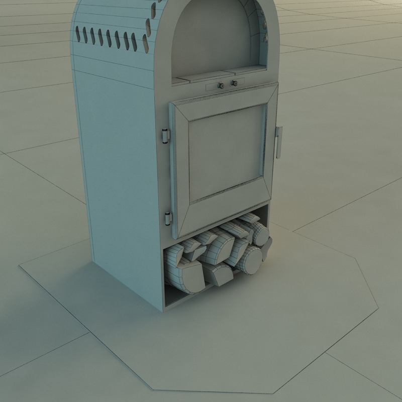 Fireplace wood burning stove with logs on top Free 3D model_5