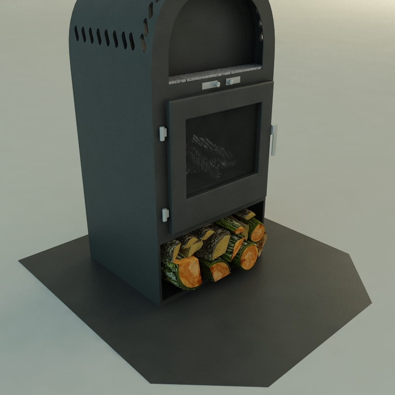 Fireplace wood burning stove with logs on top Free 3D model_3