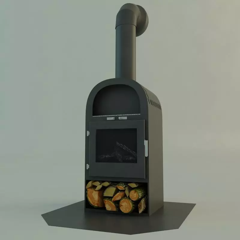 Fireplace wood burning stove with logs on top Free 3D model_0