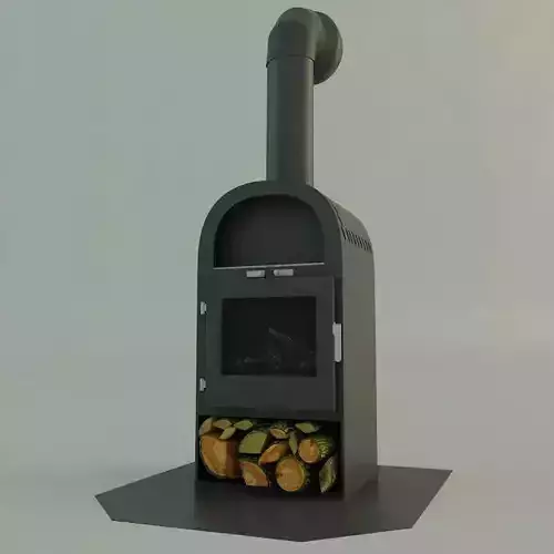 Fireplace wood burning stove with logs on top Free 3D model