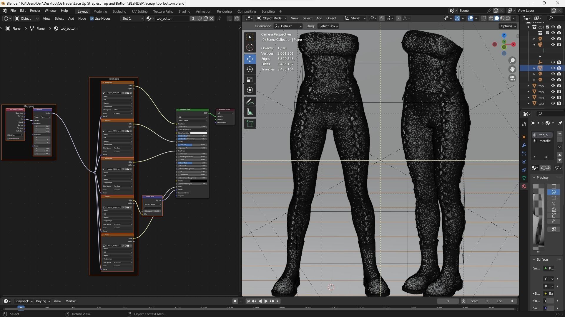Lace Up Matching Top and Bottom Fitted to Gen8 Body Mesh 3D model_5