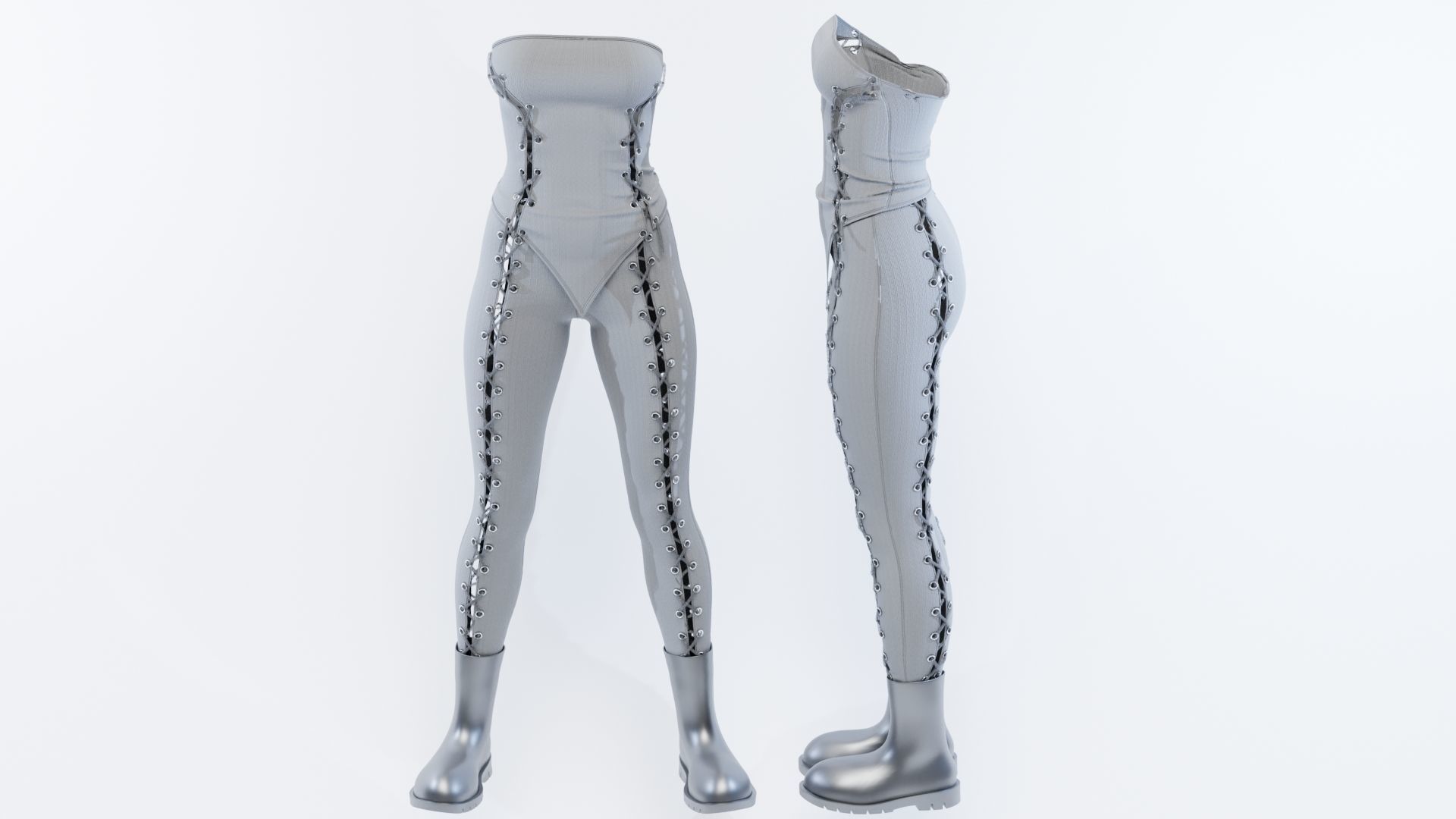 Lace Up Matching Top and Bottom Fitted to Gen8 Body Mesh 3D model_3