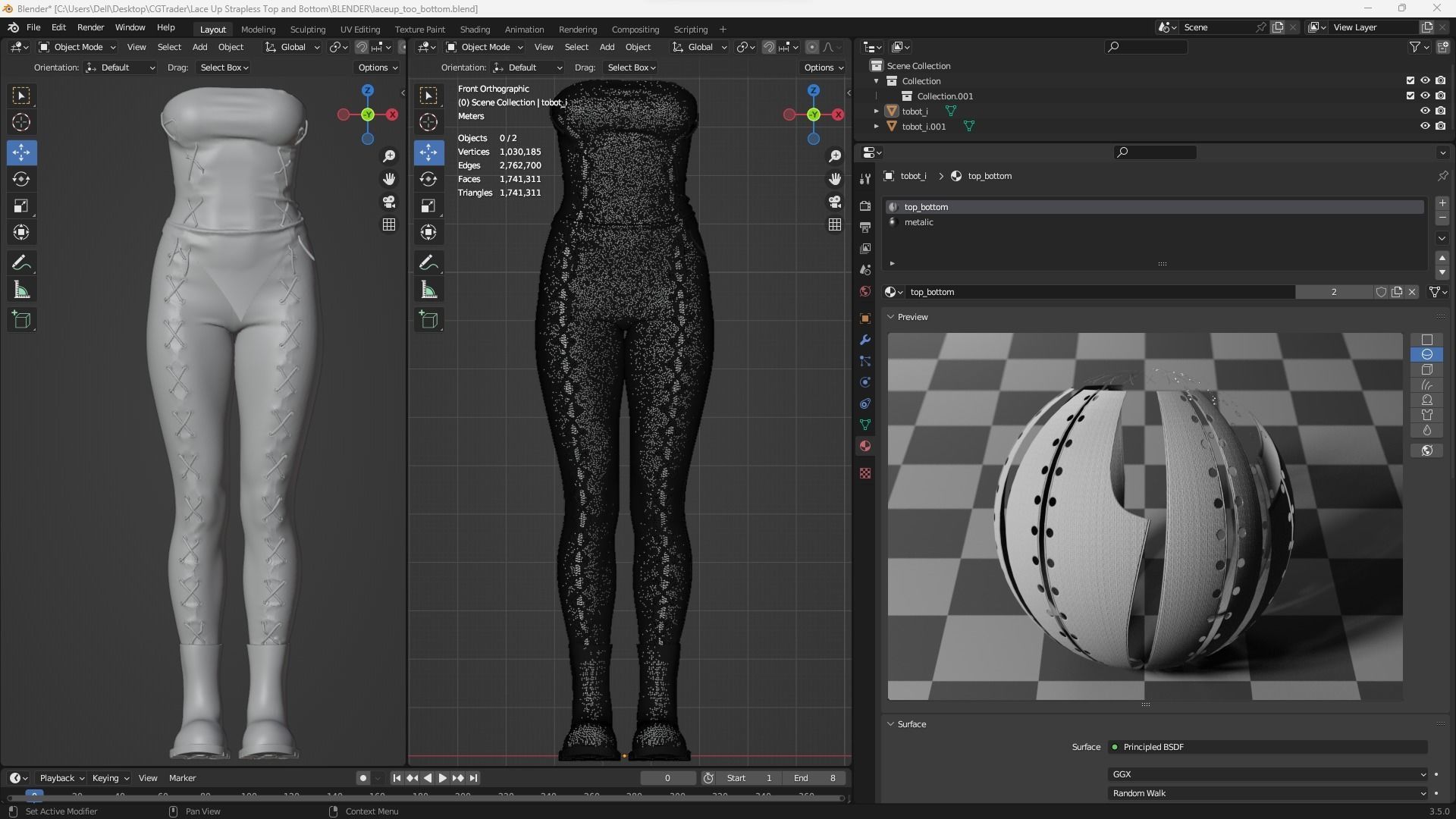 Lace Up Matching Top and Bottom Fitted to Gen8 Body Mesh 3D model_9