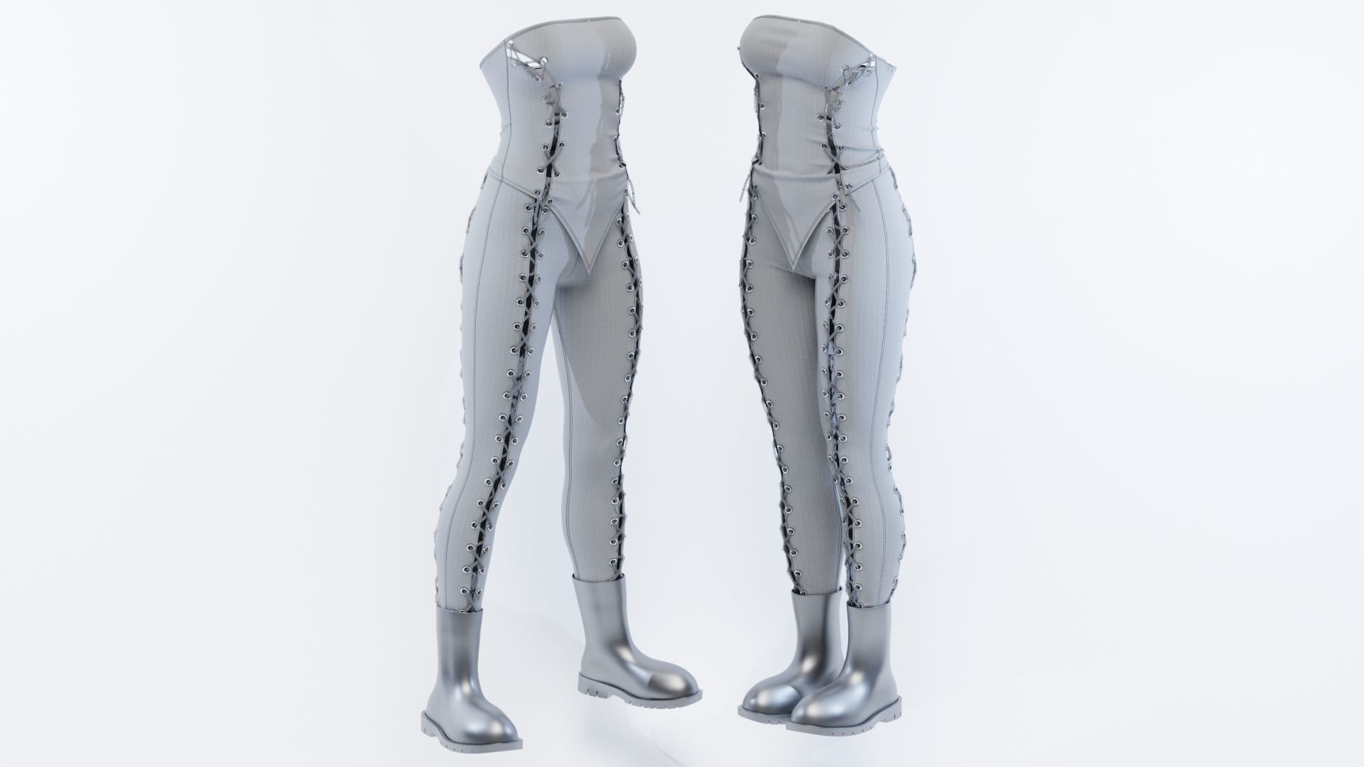 Lace Up Matching Top and Bottom Fitted to Gen8 Body Mesh 3D model_2