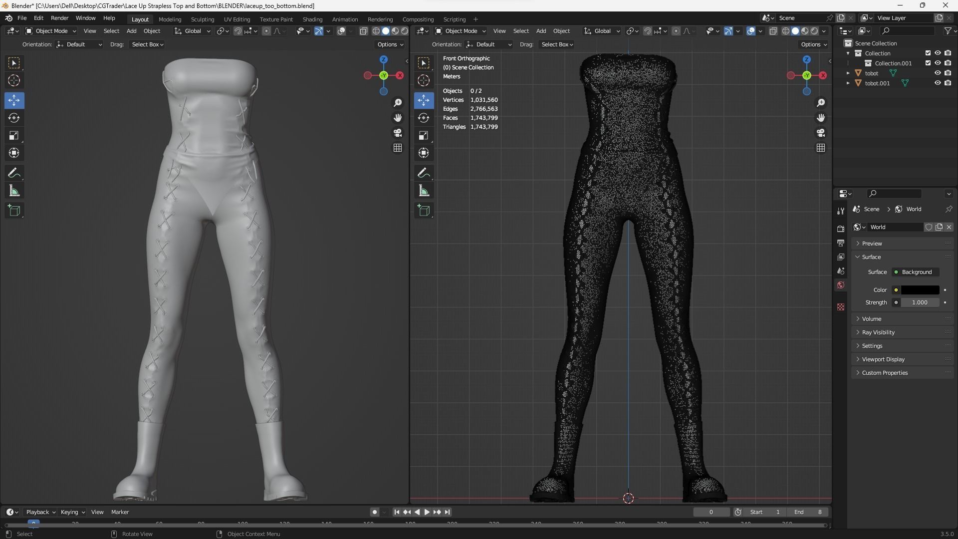 Lace Up Matching Top and Bottom Fitted to Gen8 Body Mesh 3D model_7