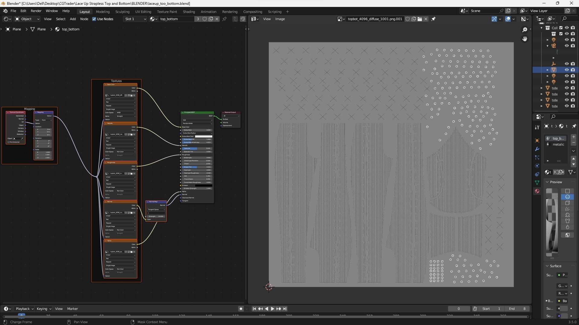Lace Up Matching Top and Bottom Fitted to Gen8 Body Mesh 3D model_6