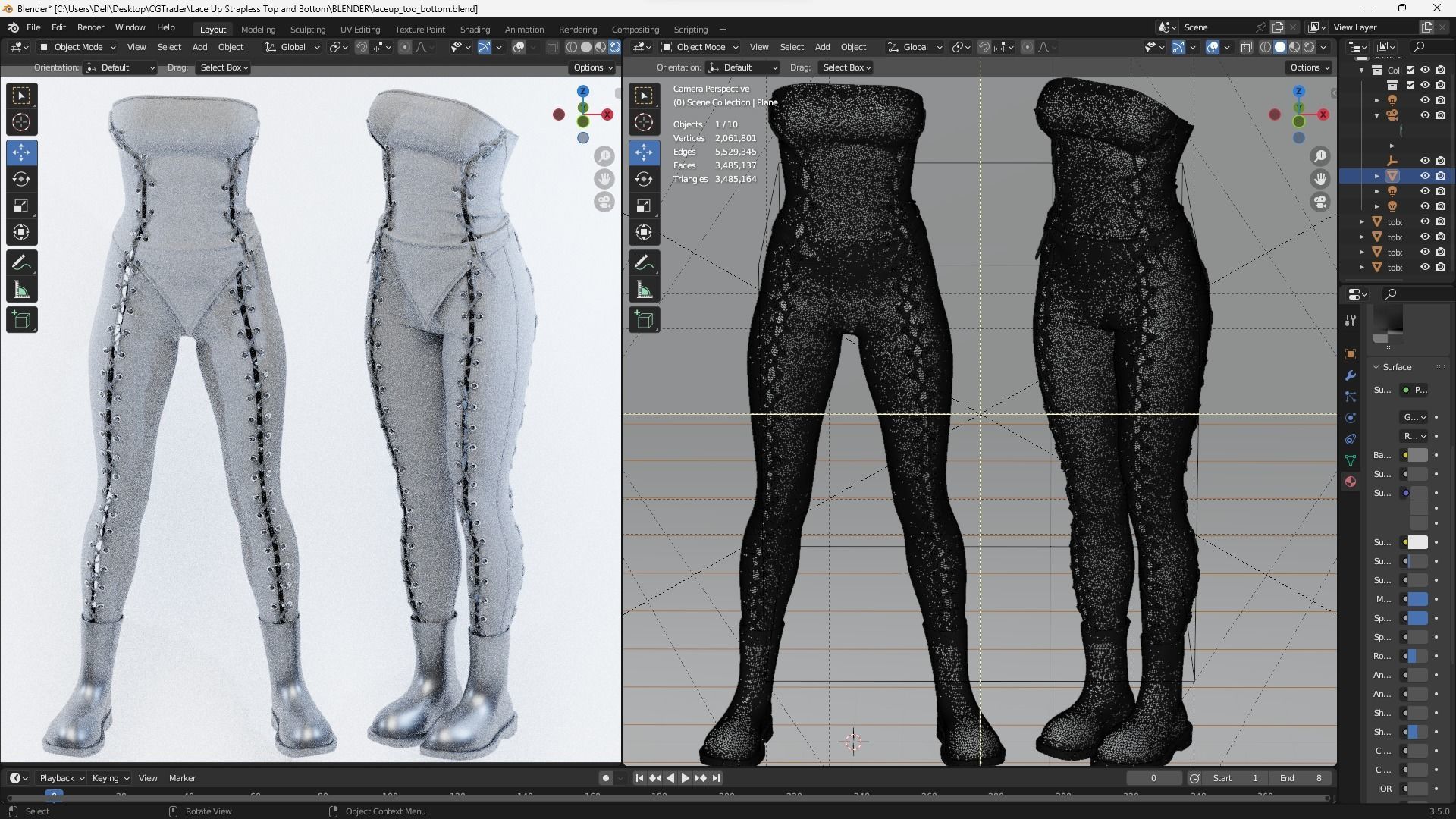 Lace Up Matching Top and Bottom Fitted to Gen8 Body Mesh 3D model_1