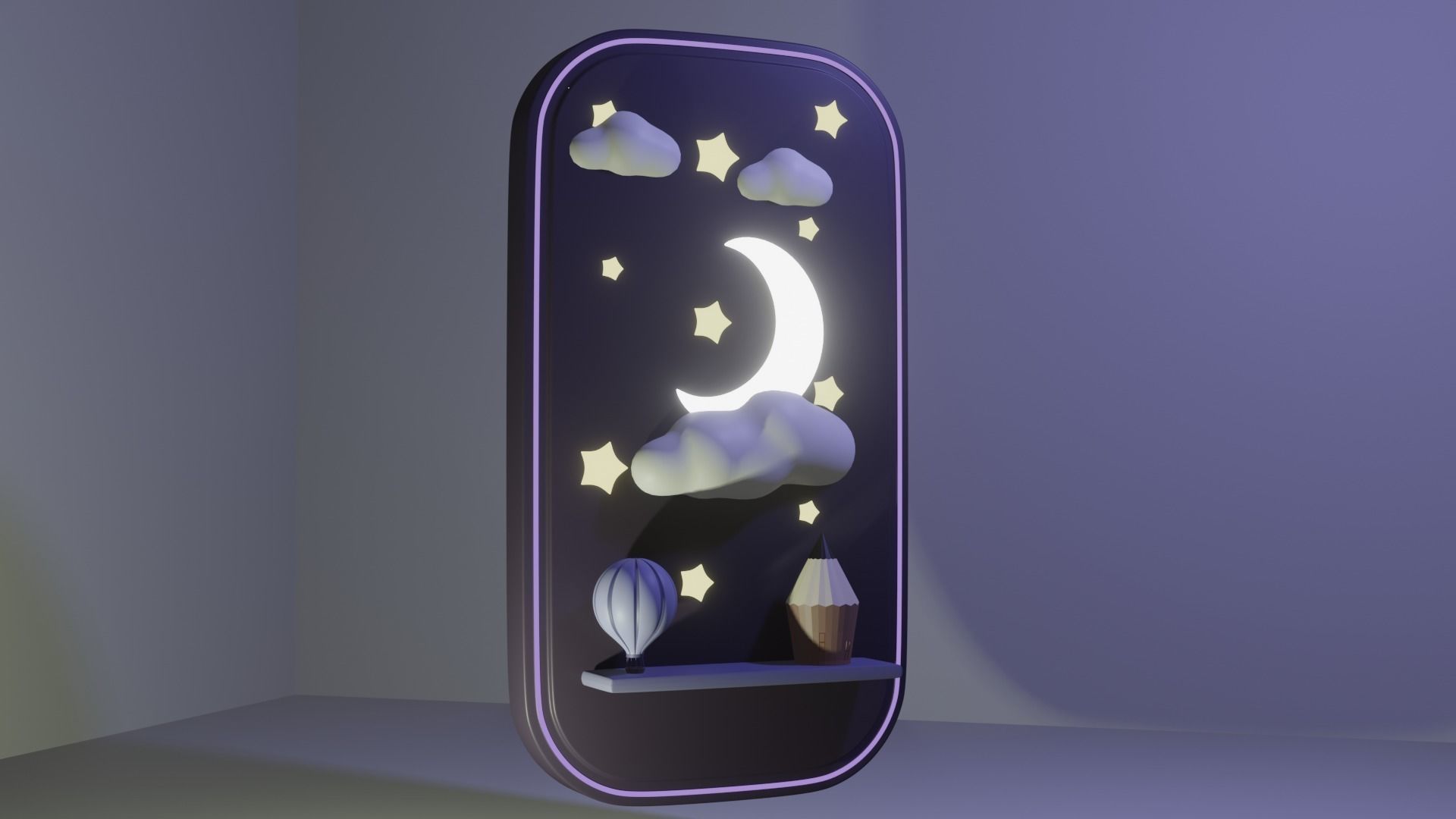 kids dream illustration Low-poly 3D model_4