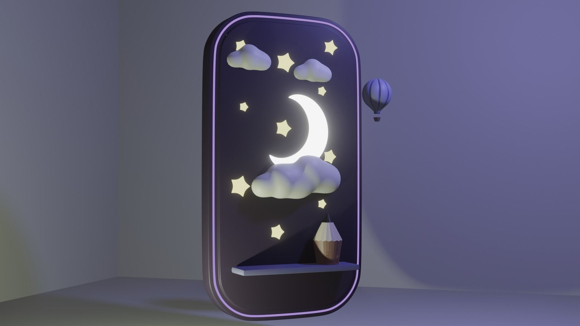 kids dream illustration Low-poly 3D model_2