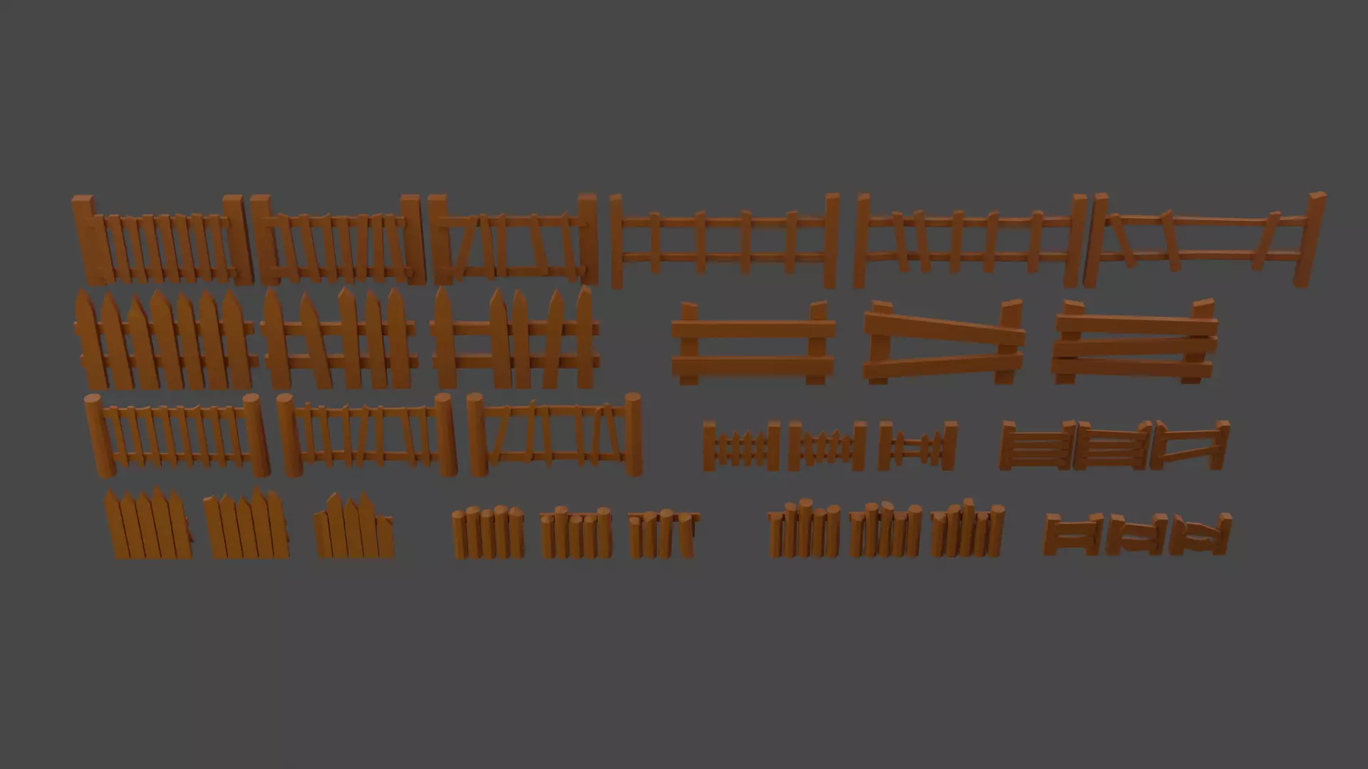 Stylized Basic Color Fences Free low-poly 3D model_0