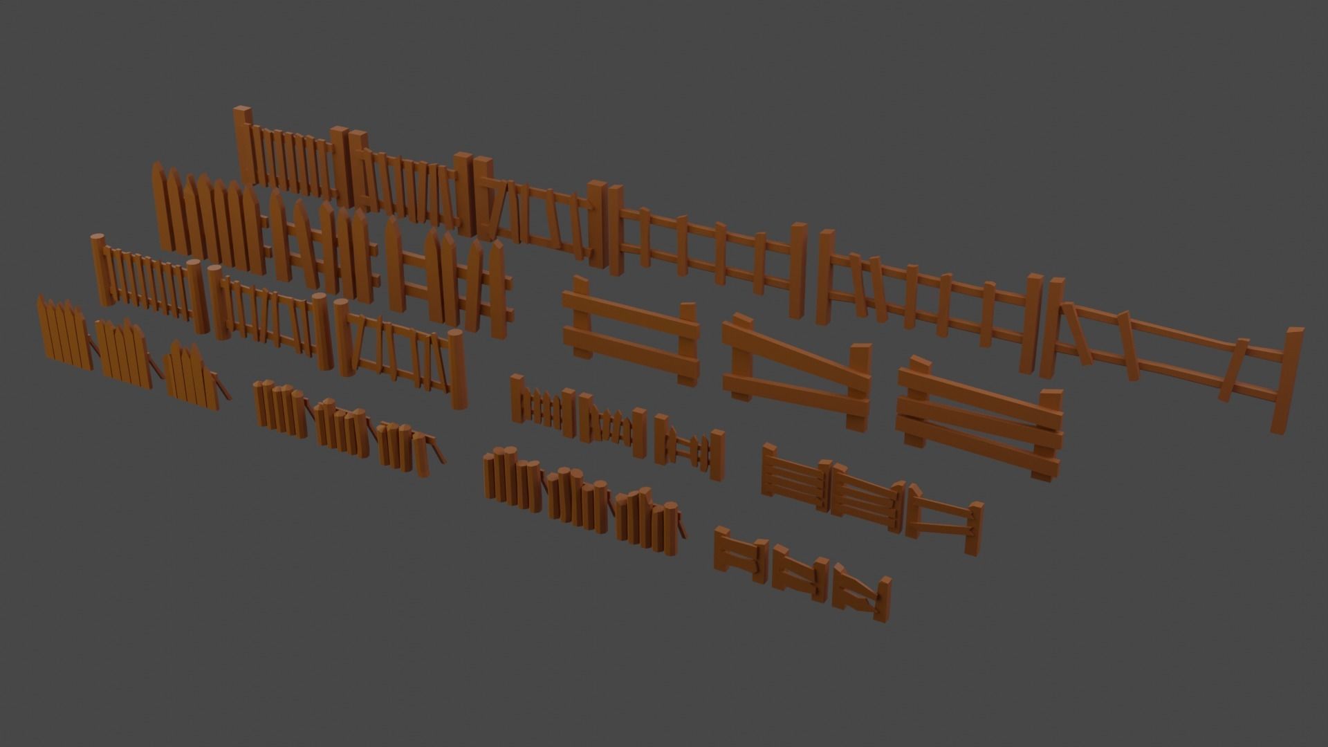 Stylized Basic Color Fences Free low-poly 3D model_1
