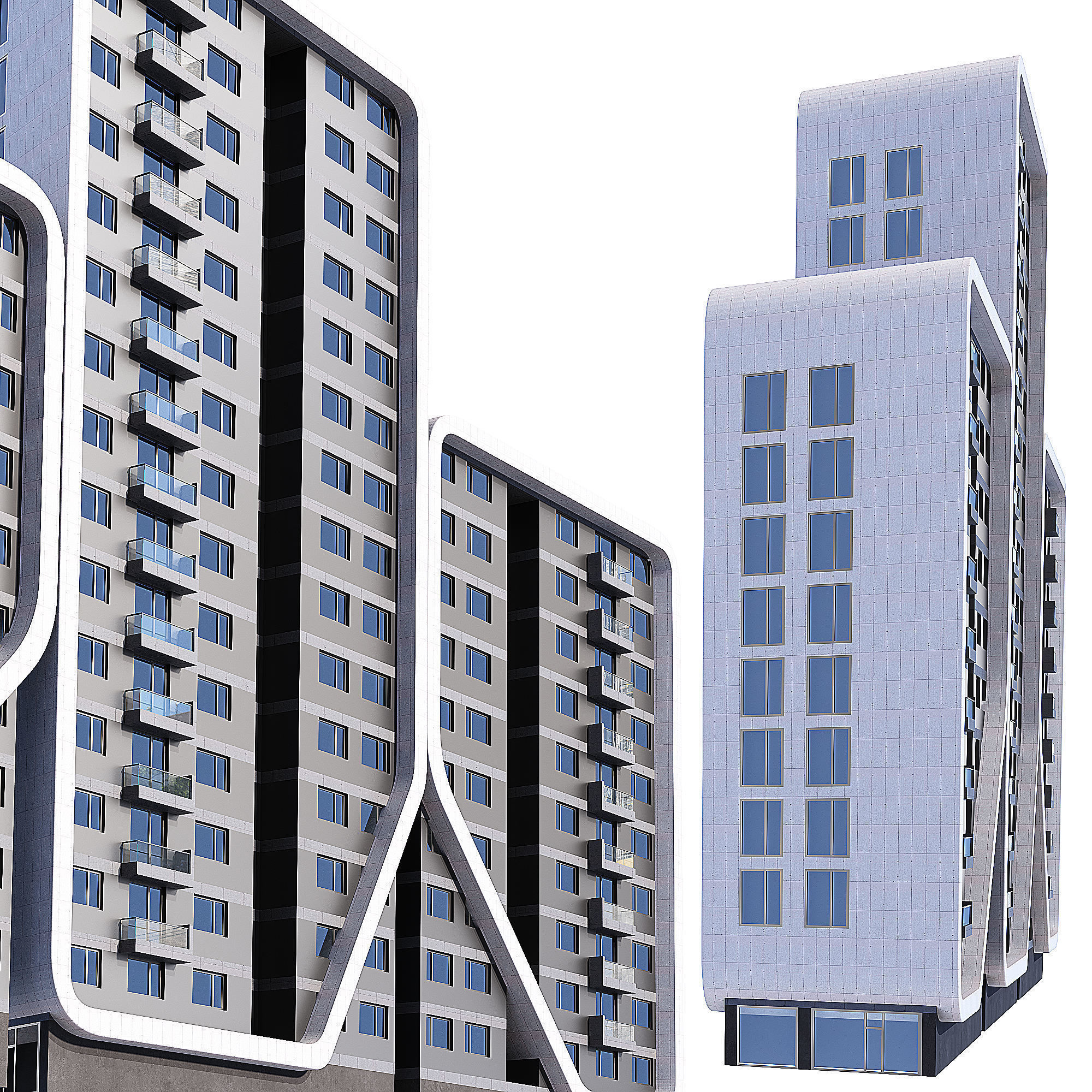 Multi storey modern high house 09 3D model_1