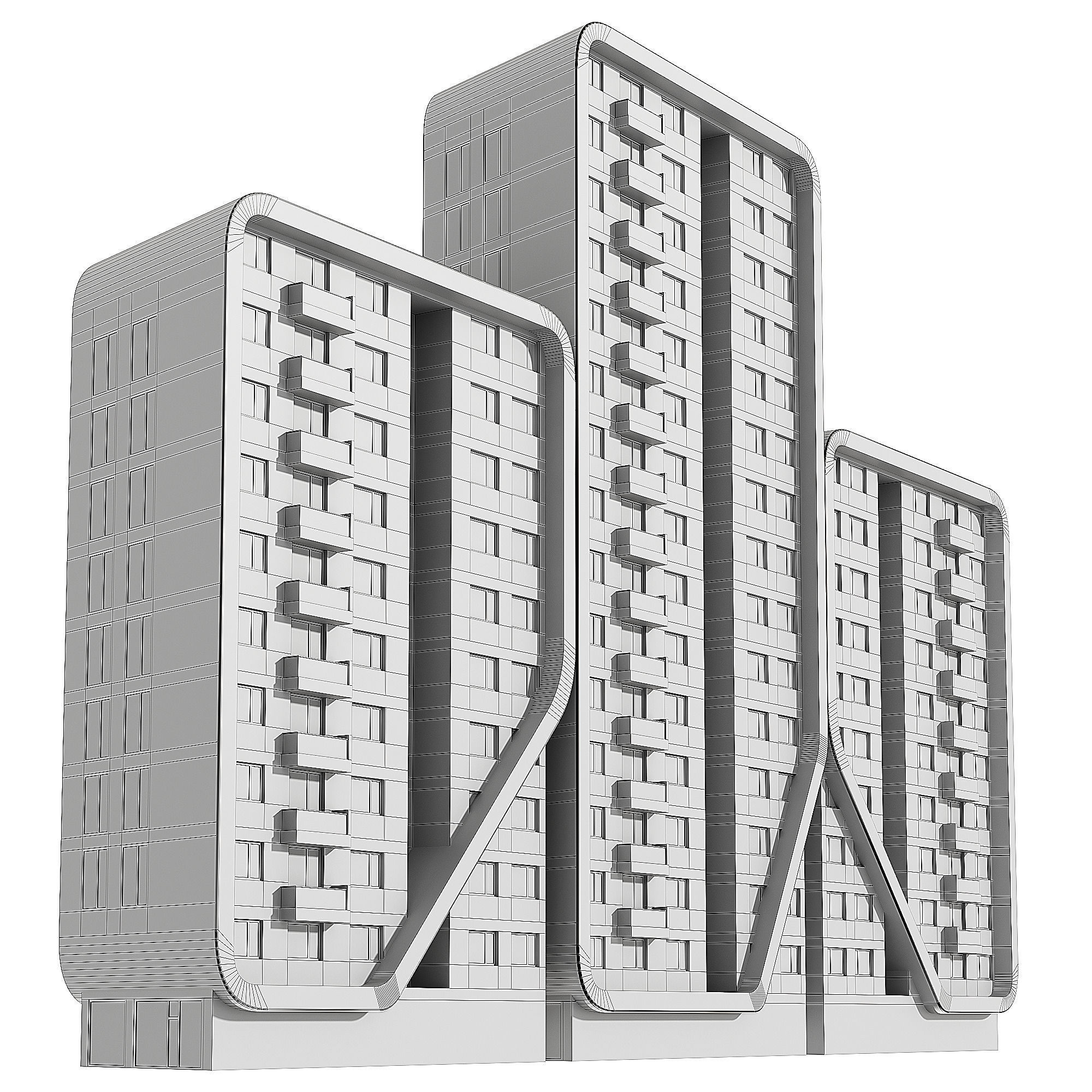 Multi storey modern high house 09 3D model_2