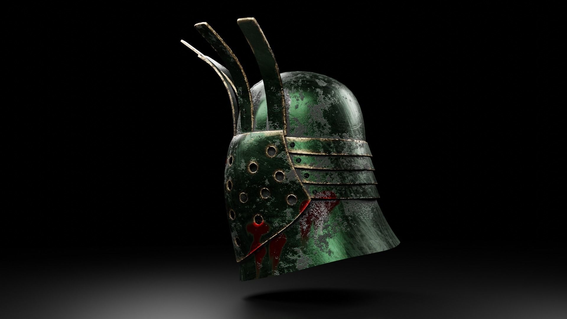 Rusty emerald helmet Low-poly 3D model_1