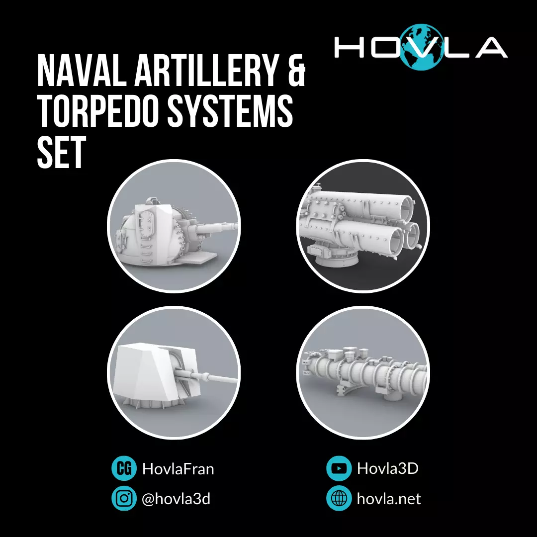 Naval Artillery and Torpedo Systems PM - 4 Weapon Models 3D print model_0