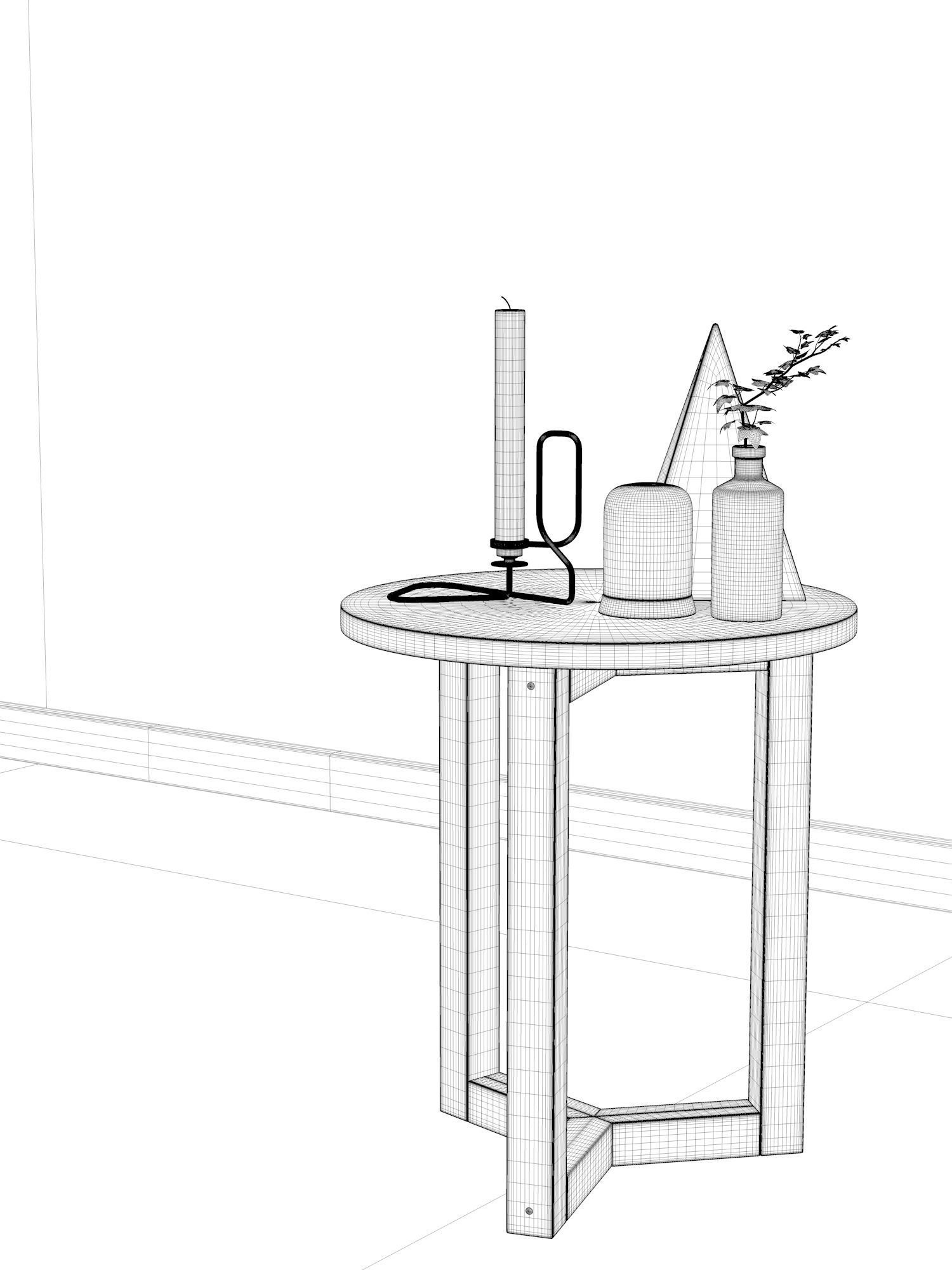Table with Candle and Plant 3D model_3