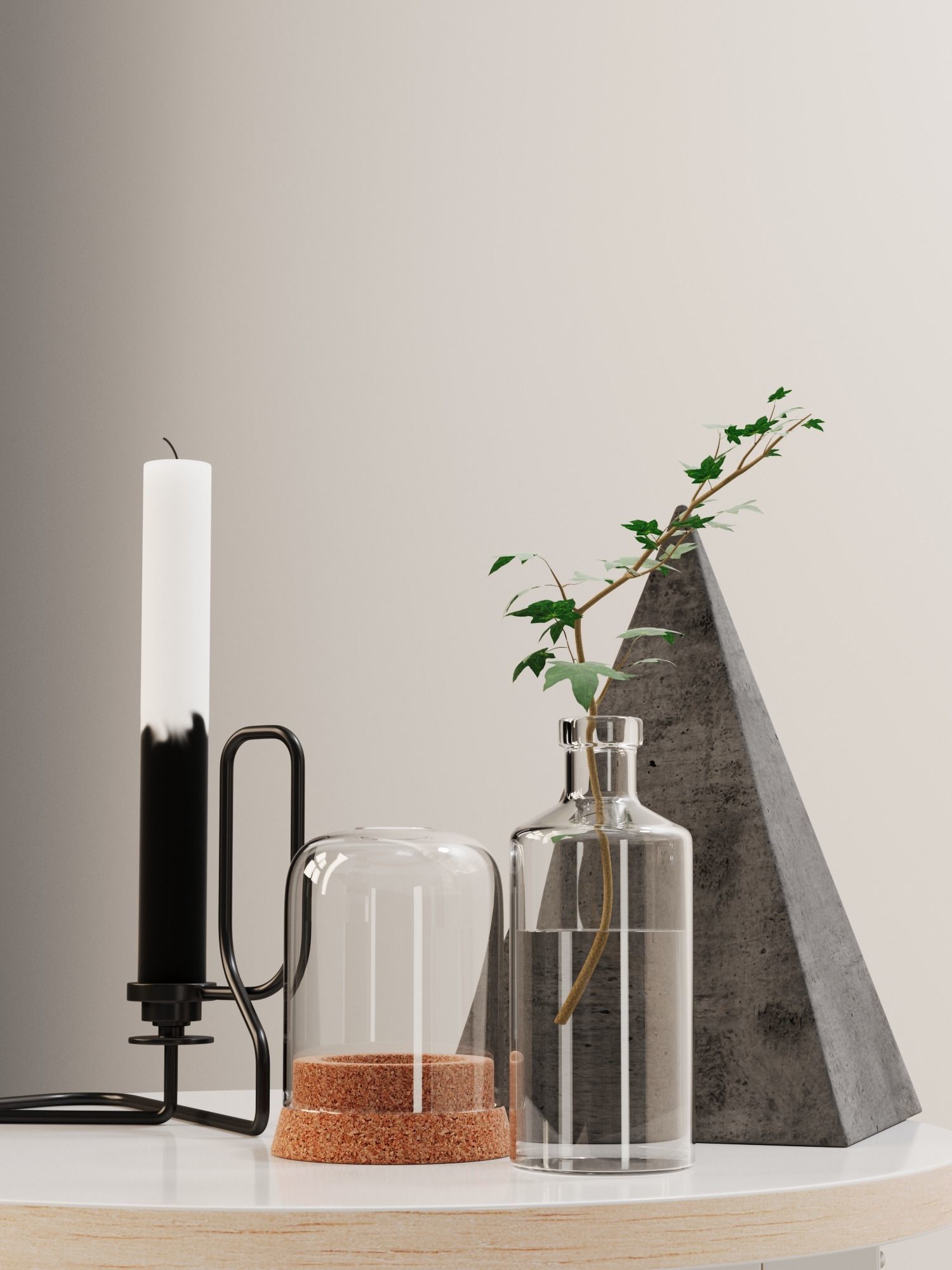 Table with Candle and Plant 3D model_2