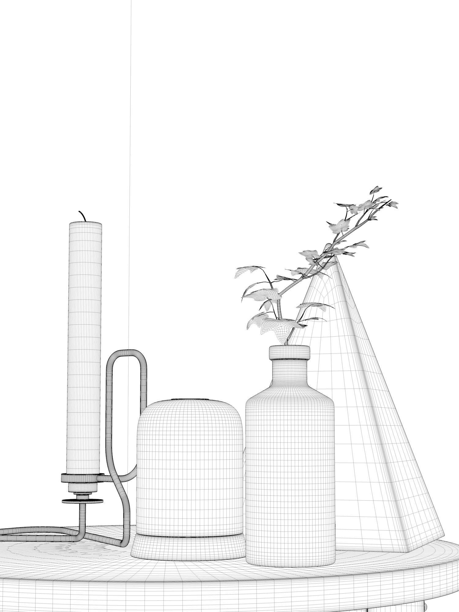 Table with Candle and Plant 3D model_4