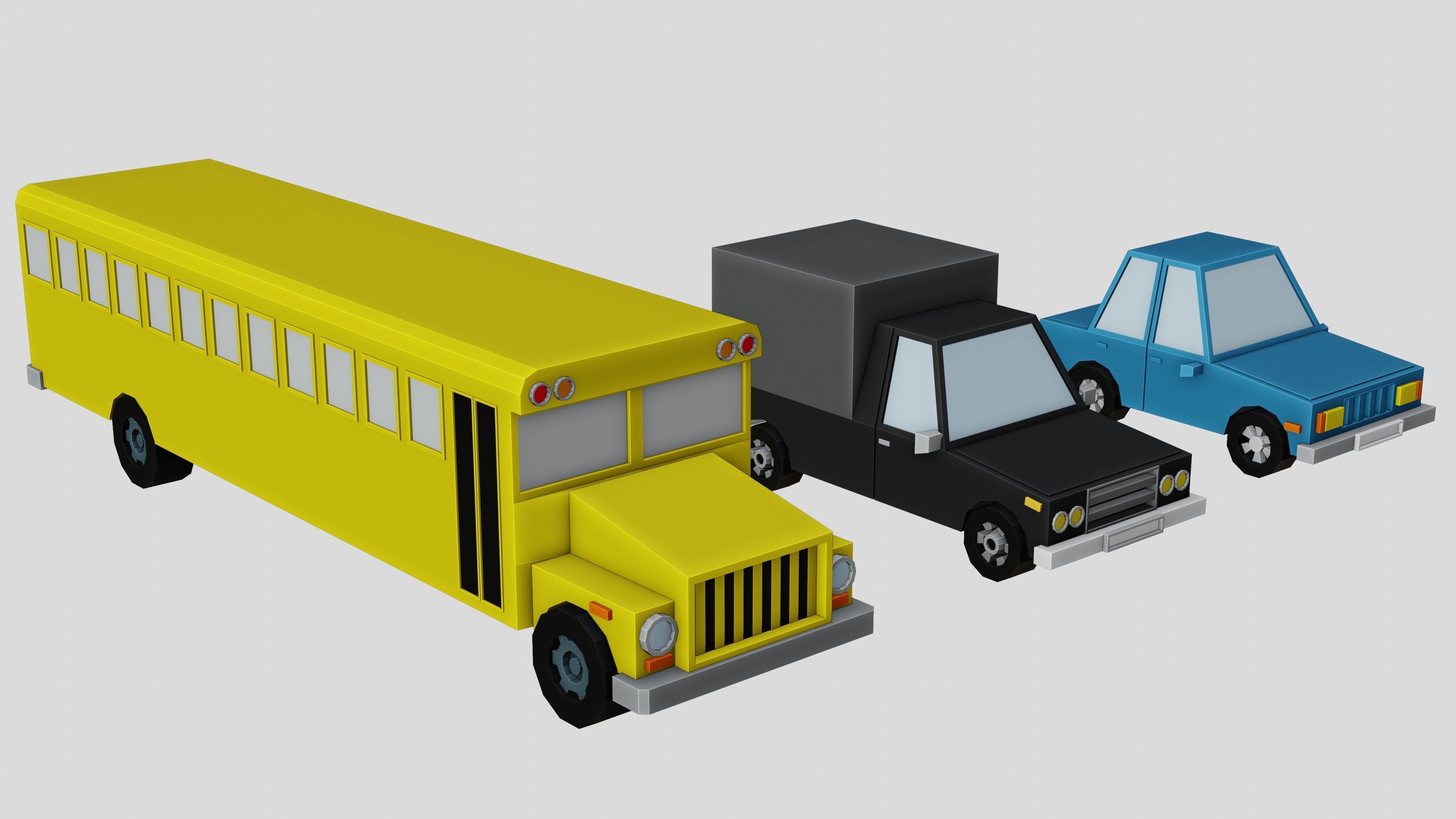 Low poly Vehicle assets for 3D games - Car Van Bus Plane Low-poly 3D model_2