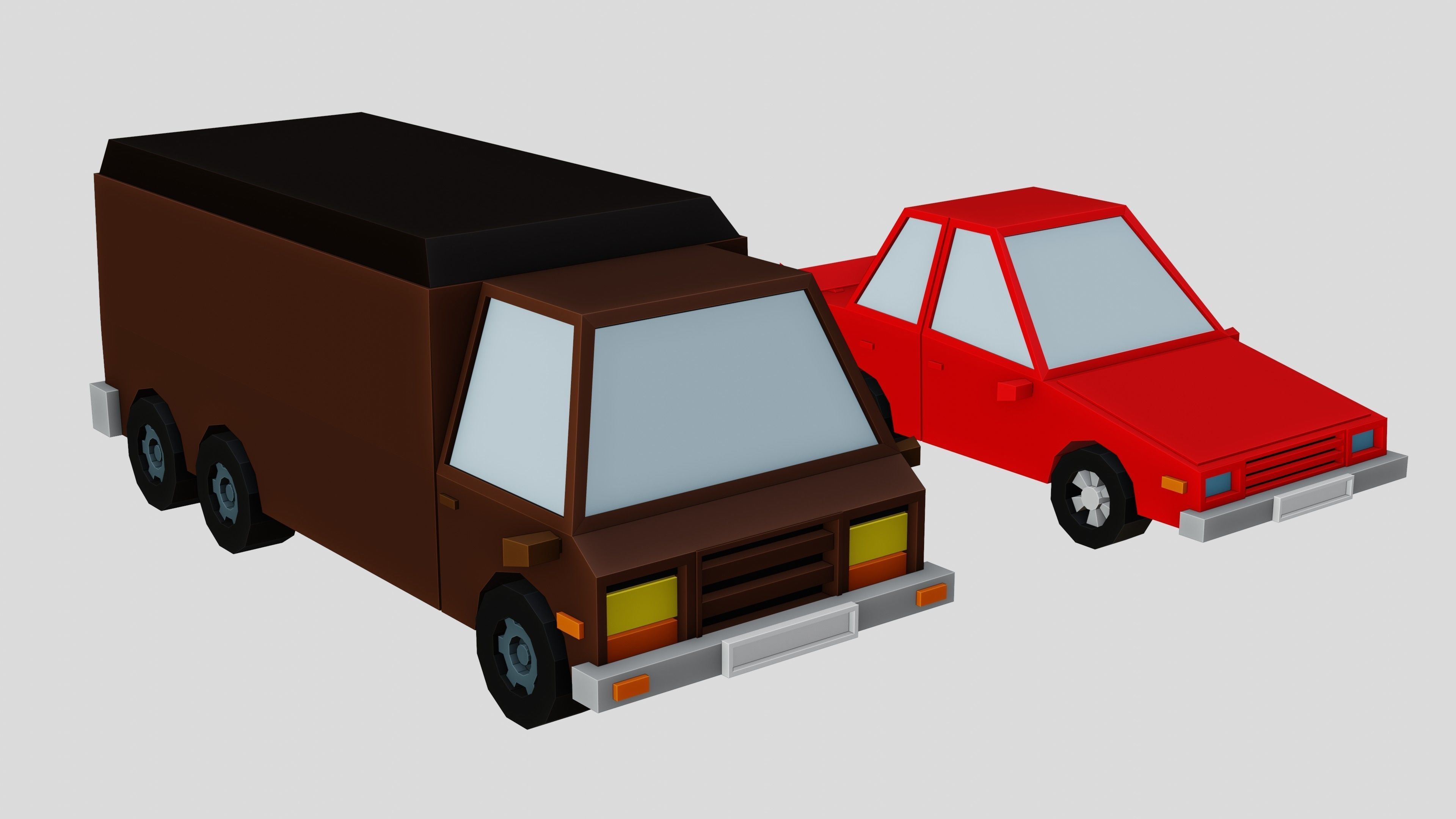 Low poly Vehicle assets for 3D games - Car Van Bus Plane Low-poly 3D model_3