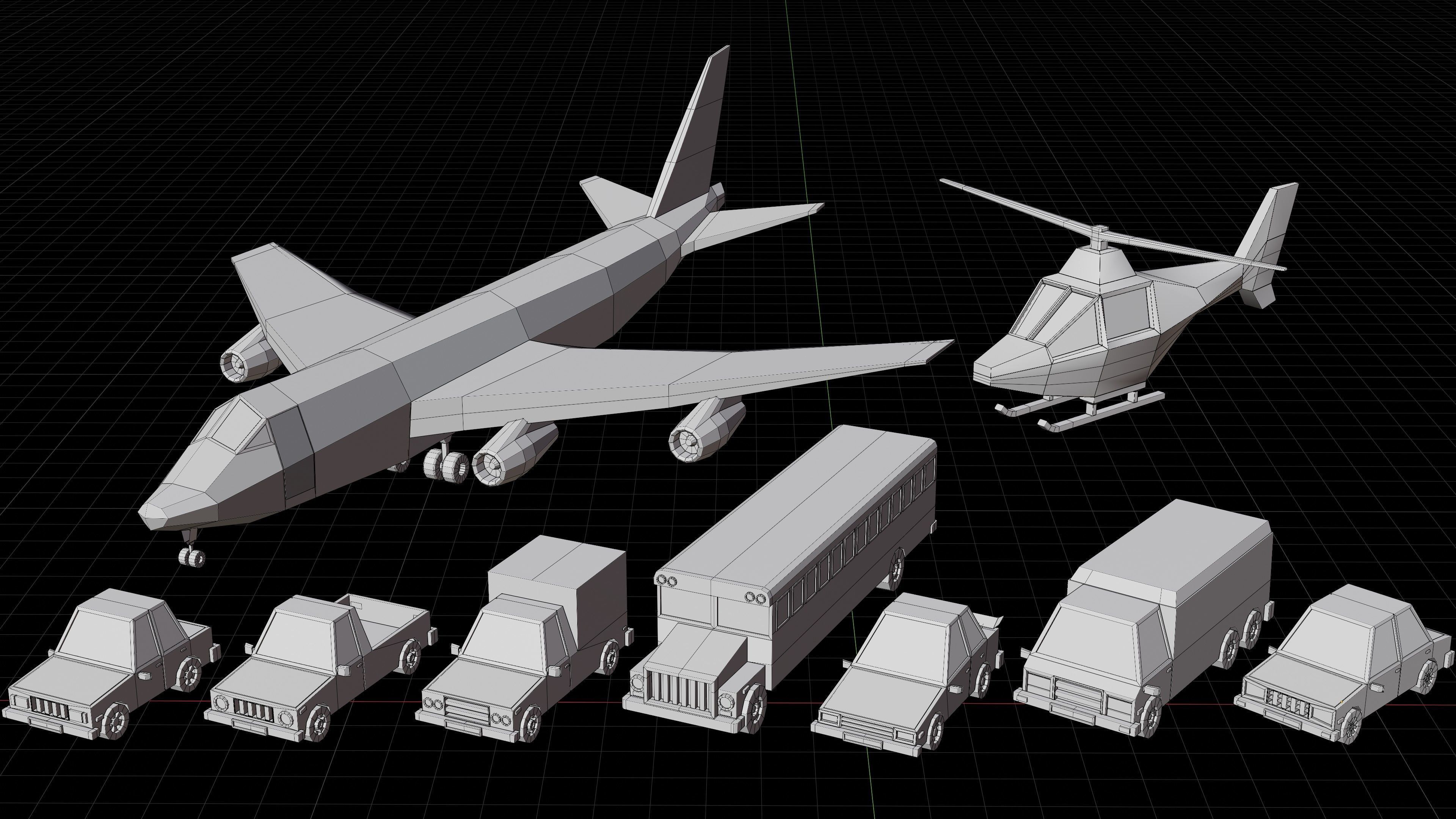 Low poly Vehicle assets for 3D games - Car Van Bus Plane Low-poly 3D model_10