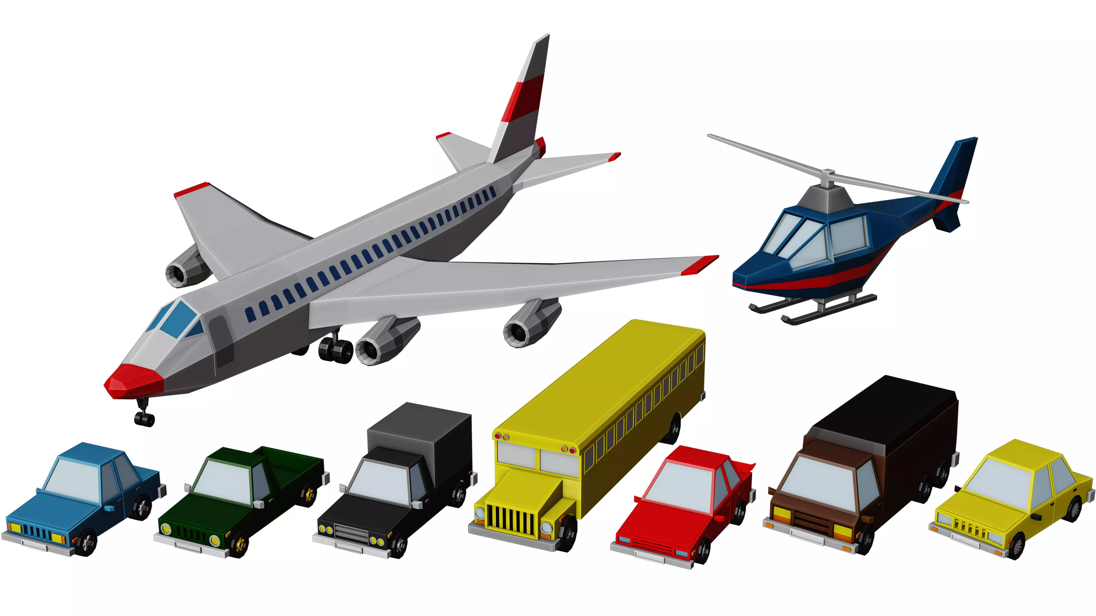 Low poly Vehicle assets for 3D games - Car Van Bus Plane Low-poly 3D model_0