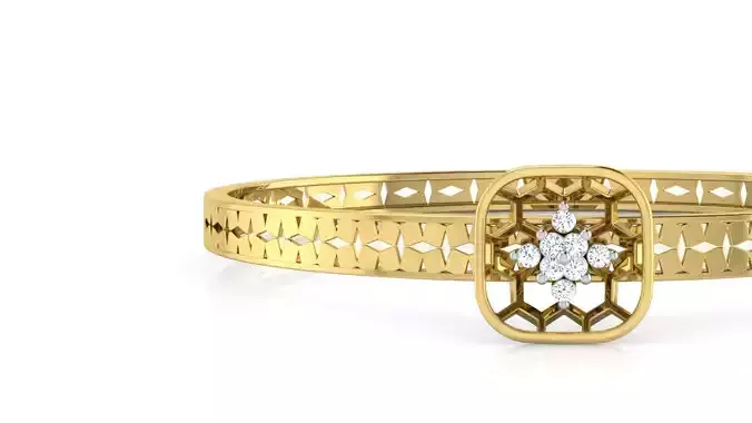 Rounded Square Design Gold Bangle Bracelet 