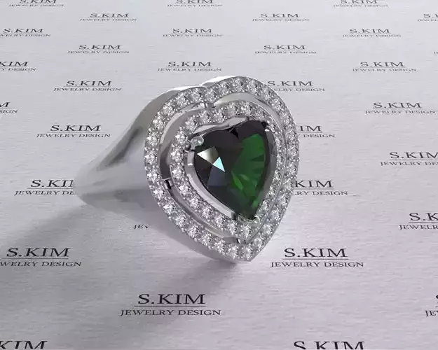 Heart ring with gem 10x10 and brilliants