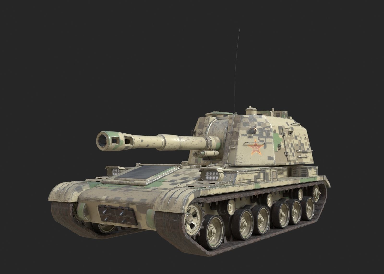 4 coatings of PLA Army PLZ83 152mm self-propelled howitzer Low-poly 3D model_13
