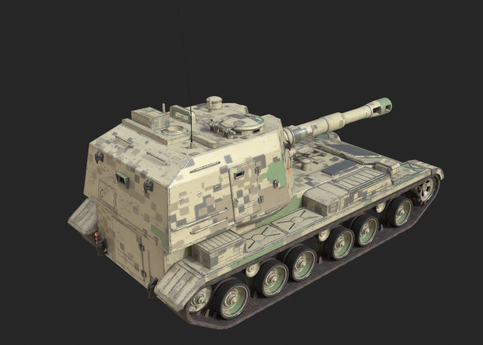 4 coatings of PLA Army PLZ83 152mm self-propelled howitzer Low-poly 3D model_15