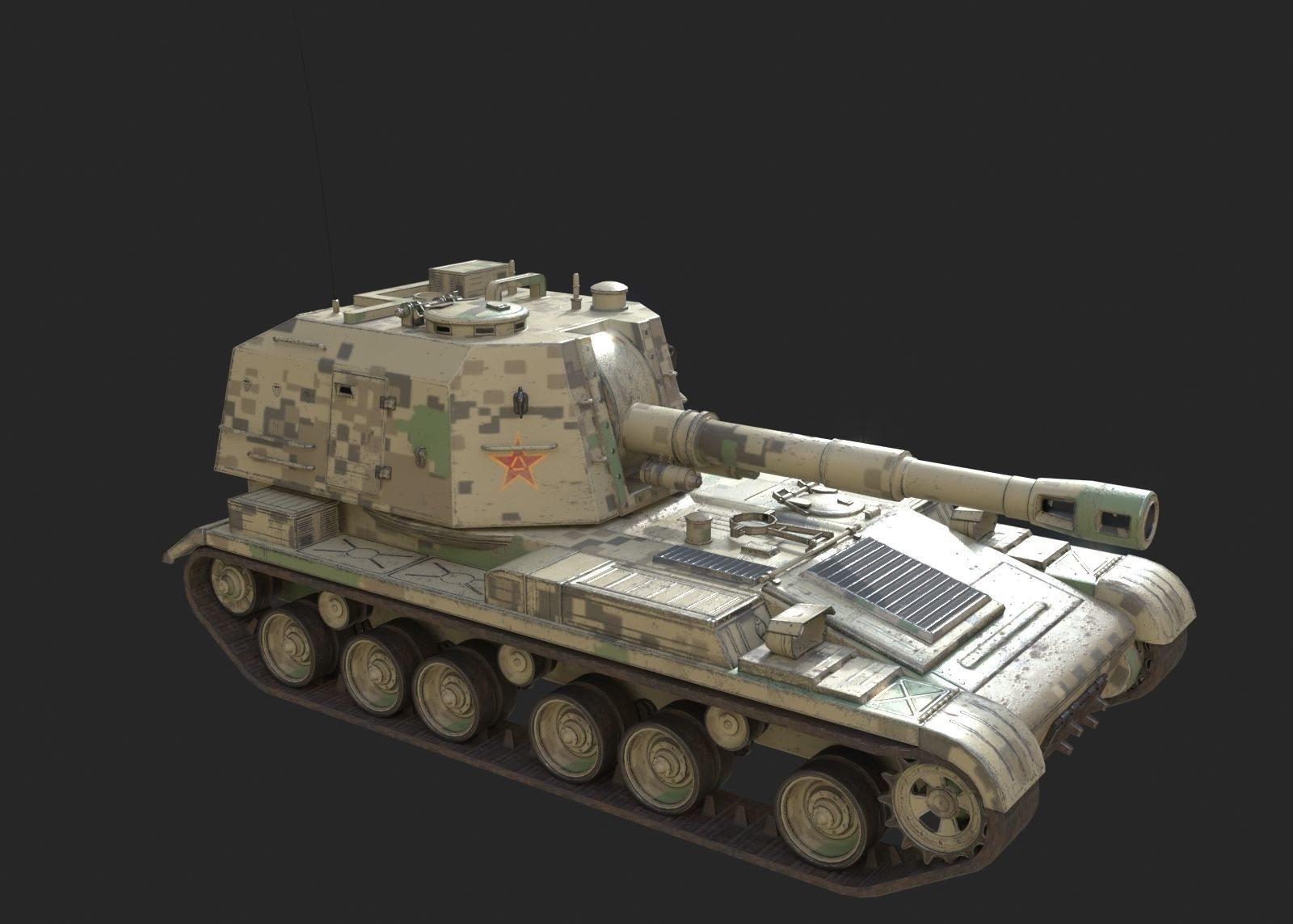 4 coatings of PLA Army PLZ83 152mm self-propelled howitzer Low-poly 3D model_14