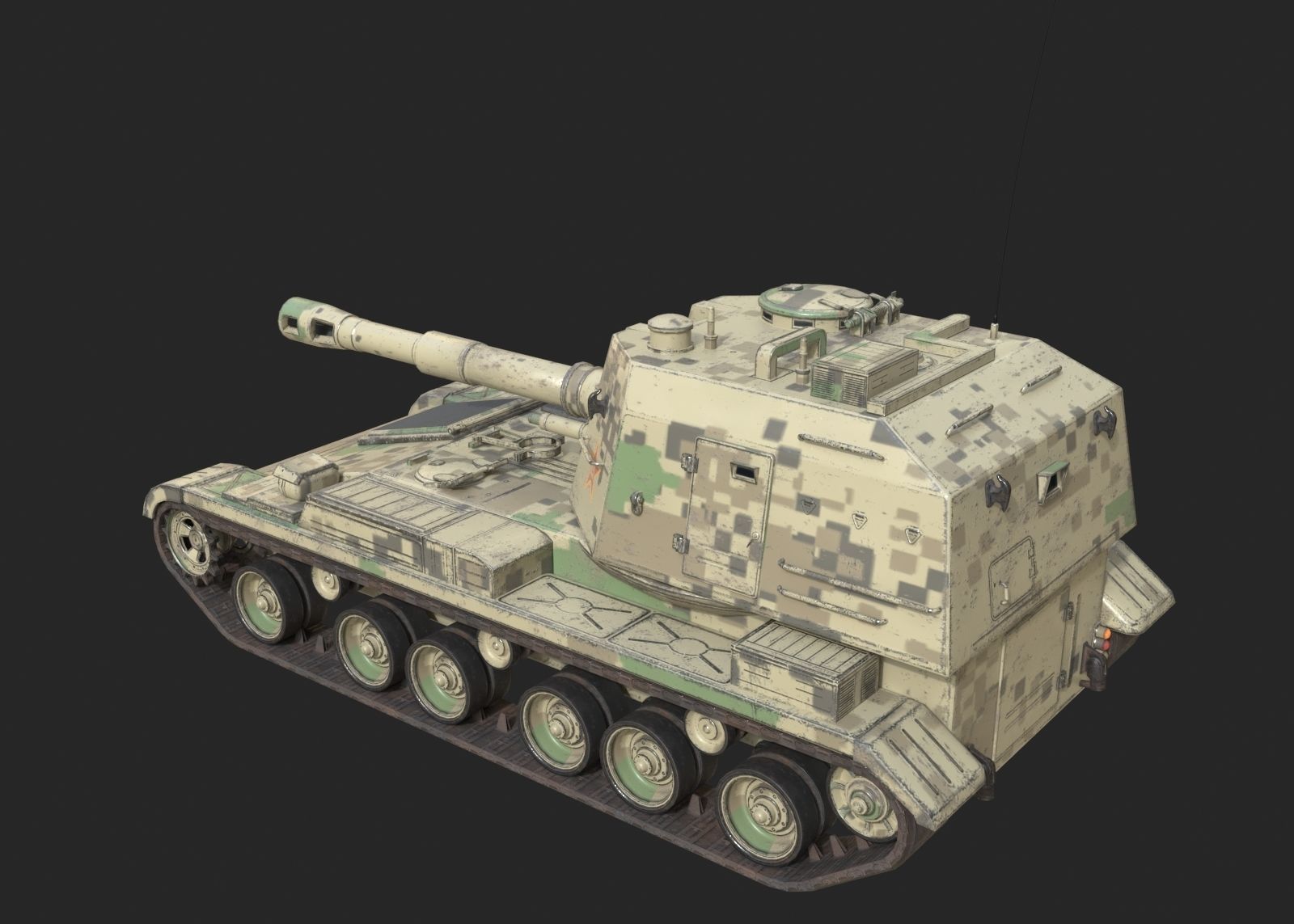 4 coatings of PLA Army PLZ83 152mm self-propelled howitzer Low-poly 3D model_12