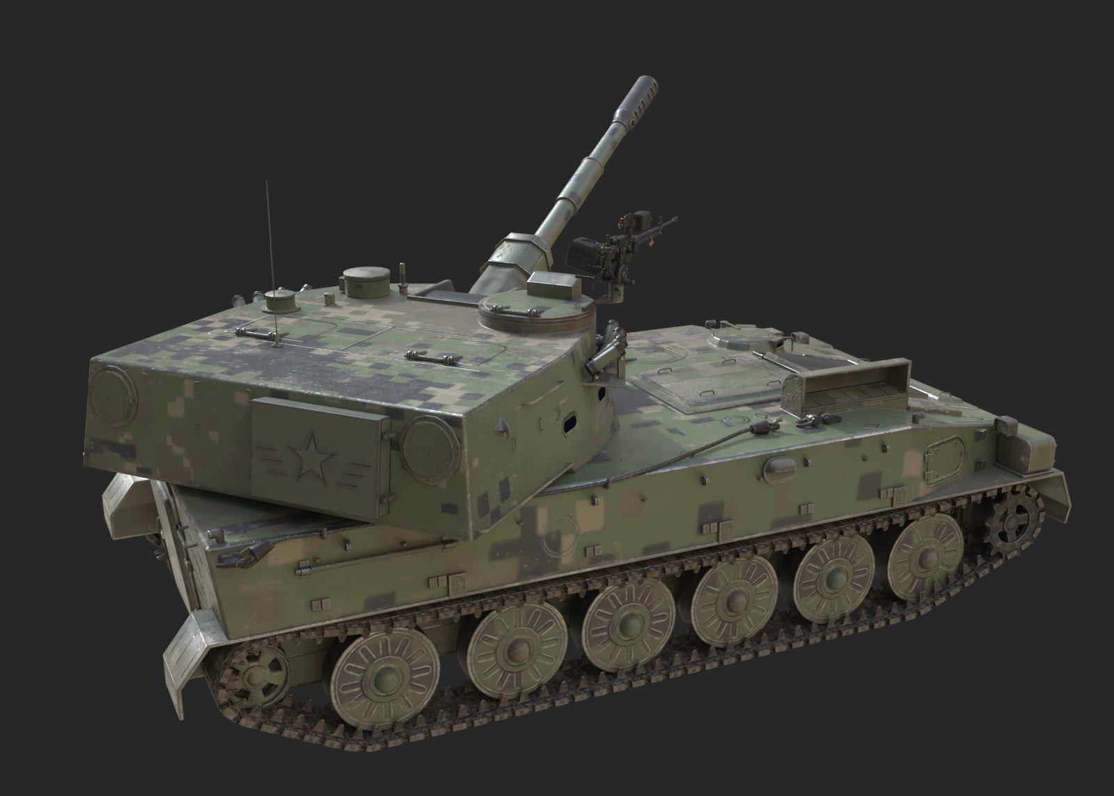 4 coatings of PLA Army PLZ89 122mm self-propelled howitzer Low-poly 3D model_7