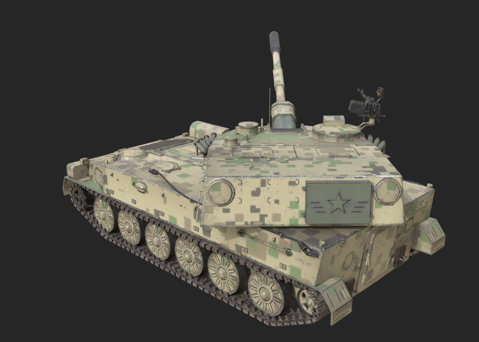 4 coatings of PLA Army PLZ89 122mm self-propelled howitzer Low-poly 3D model_3